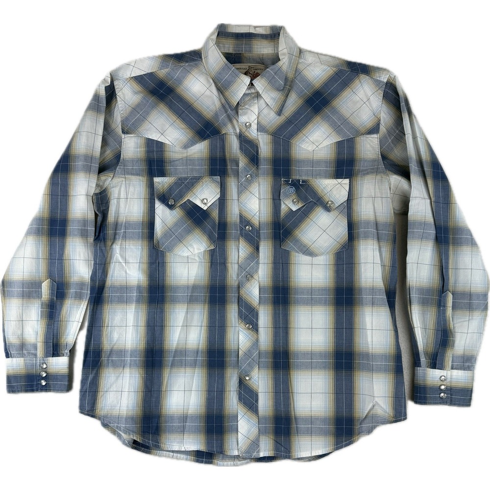 Wrangler Check Print Sawtooth Pearl Snap Shirt Men's Large Long Sleeve Western